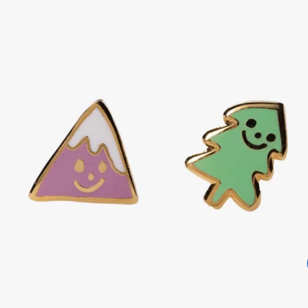 Smiley Mountain and Tree Earrings